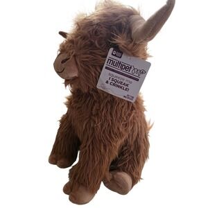Multipet Highland Cow Brown Plush Dog Toy Squeaker Crinkle 87381 New